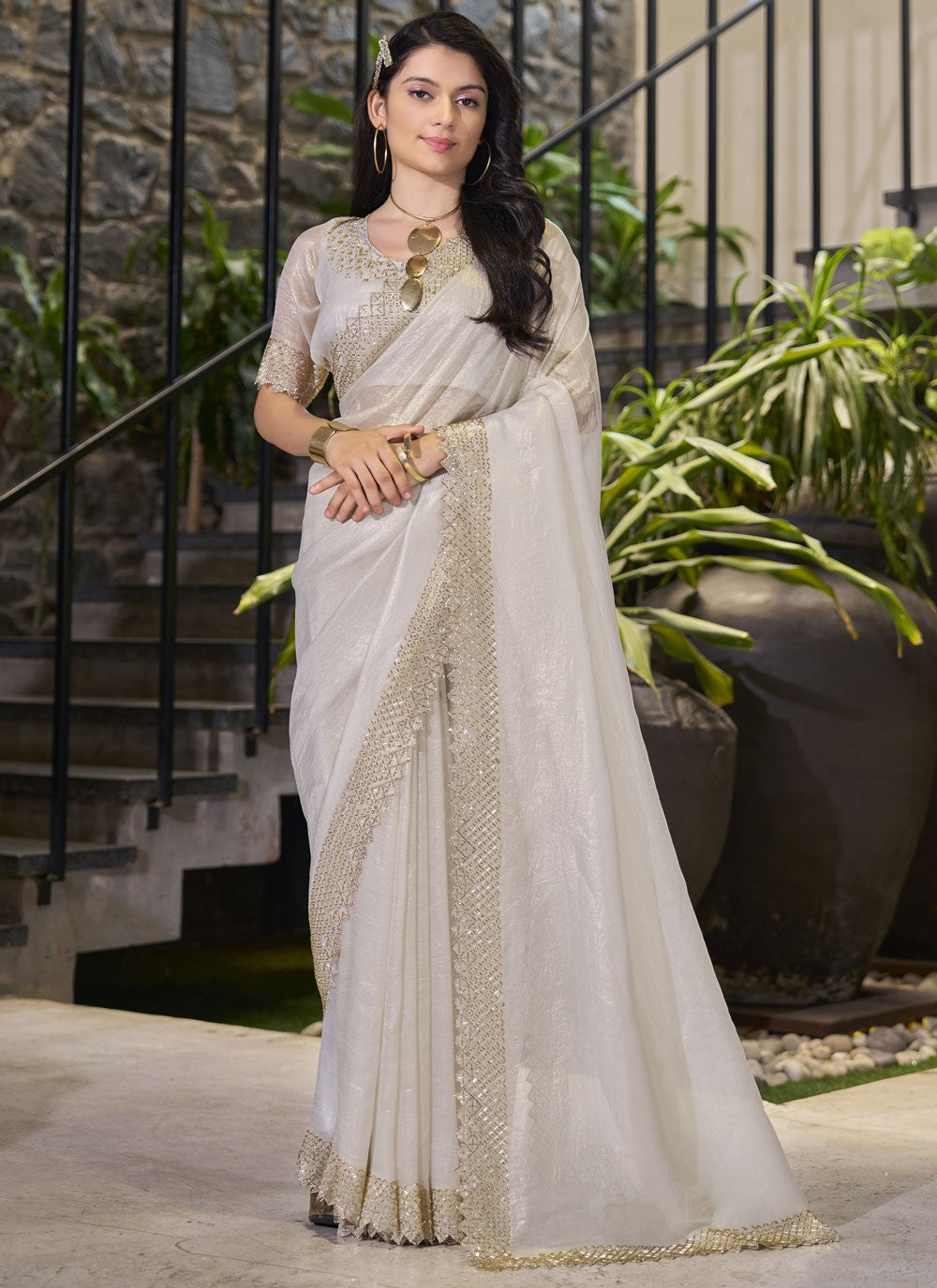 Cutdana, Swarovski Cotton Silk Saree - S11586