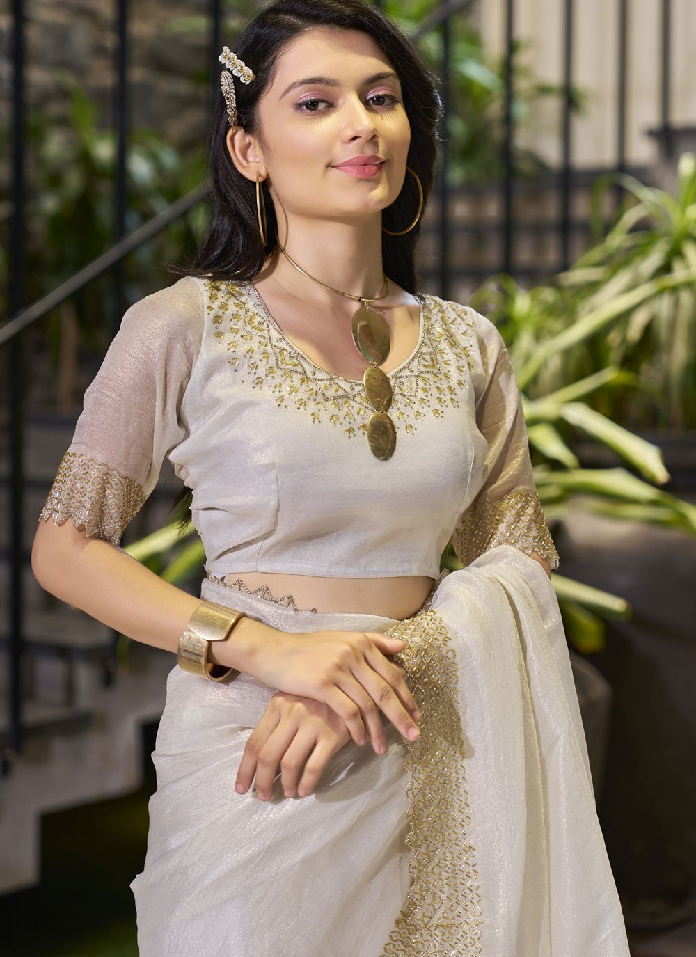 Cutdana, Swarovski Cotton Silk Saree - S11586