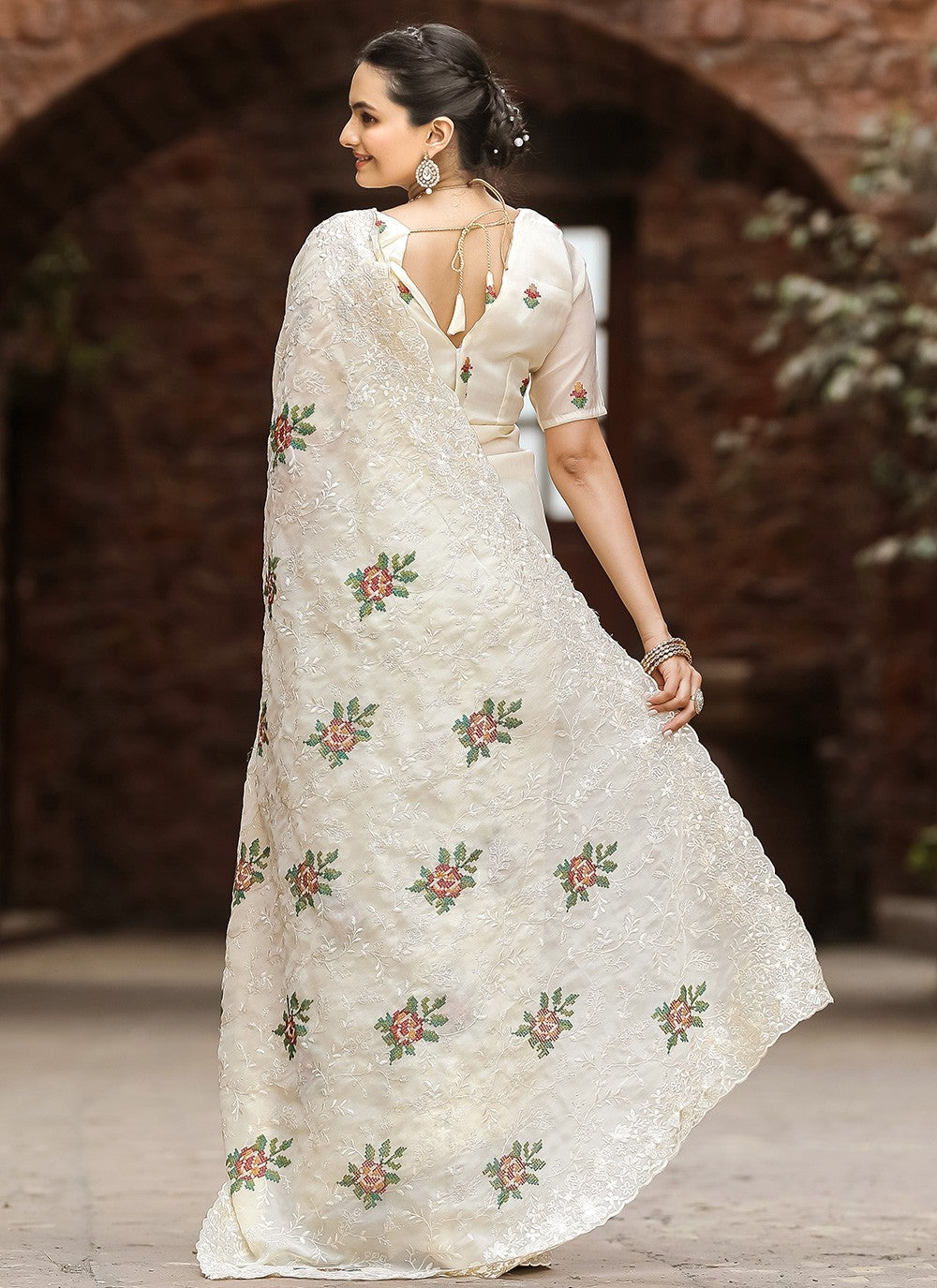 Traditional Cut Work Chiffon Saree - S6373