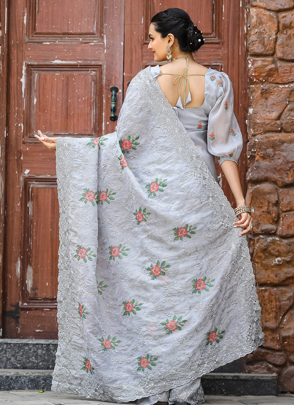 Traditional Cut Work Chiffon Saree - S6373