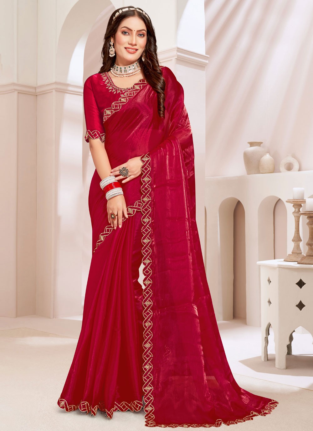 Classic Cut Work Silk Saree - S7798