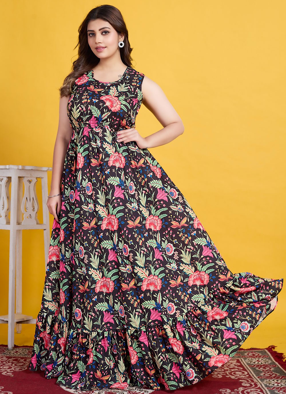 Printed Cotton Black Gown G19814
