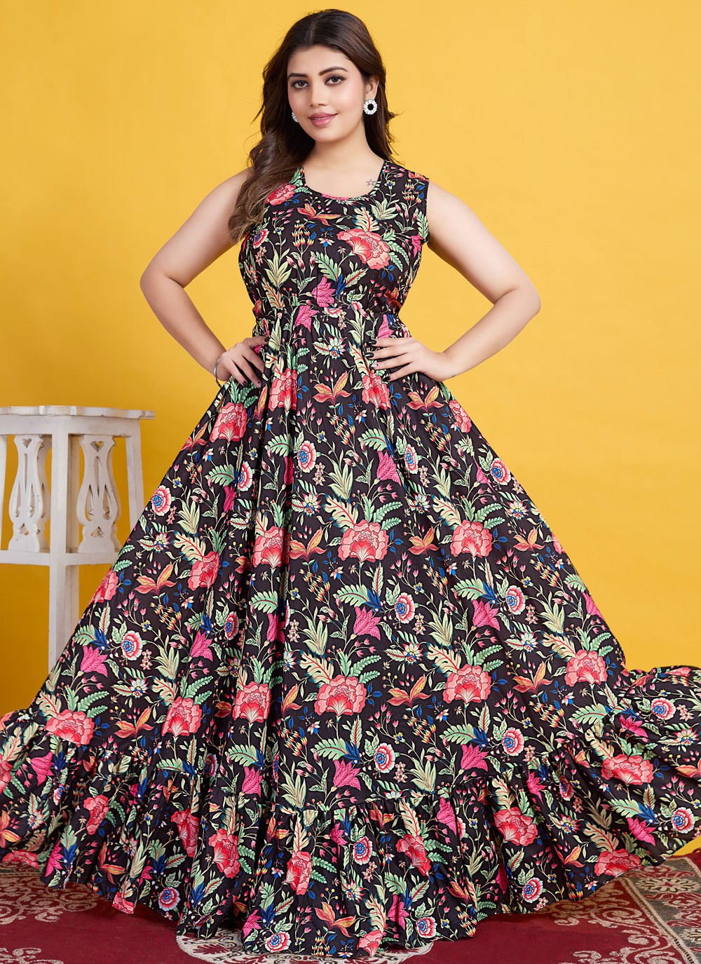Printed Cotton Black Gown G19814