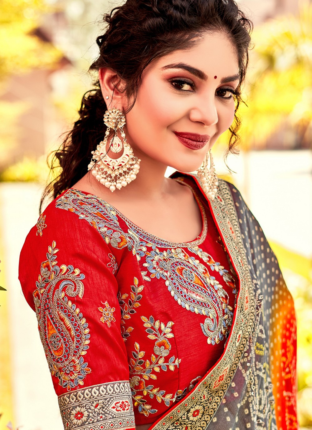 Contemporary Bandhej Chiffon, Georgette Saree - S3810