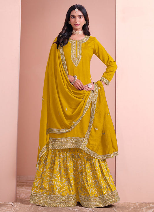 Embroidered Art Silk Mustard Salwar Suit T5993