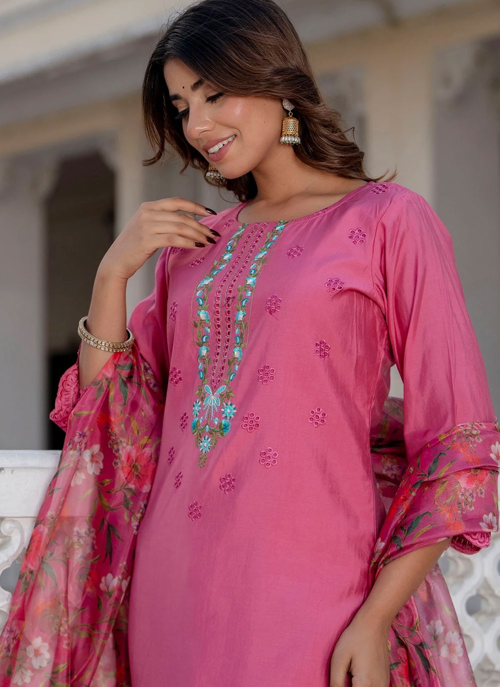 Embroidered Silk Pink Salwar Suit T6138