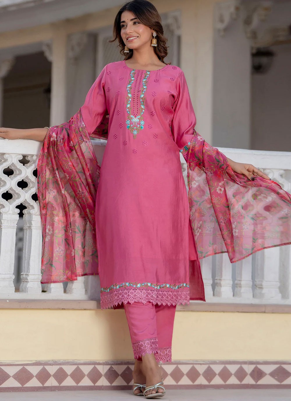Embroidered Silk Pink Salwar Suit T6138