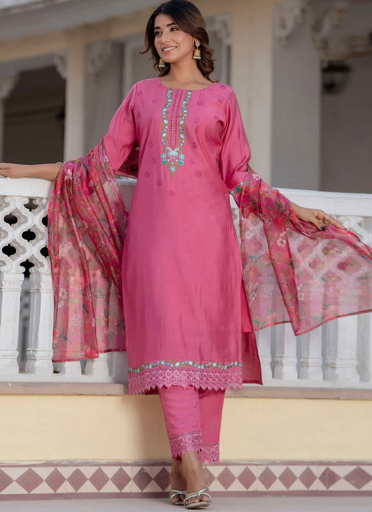 Embroidered Silk Pink Salwar Suit T6138