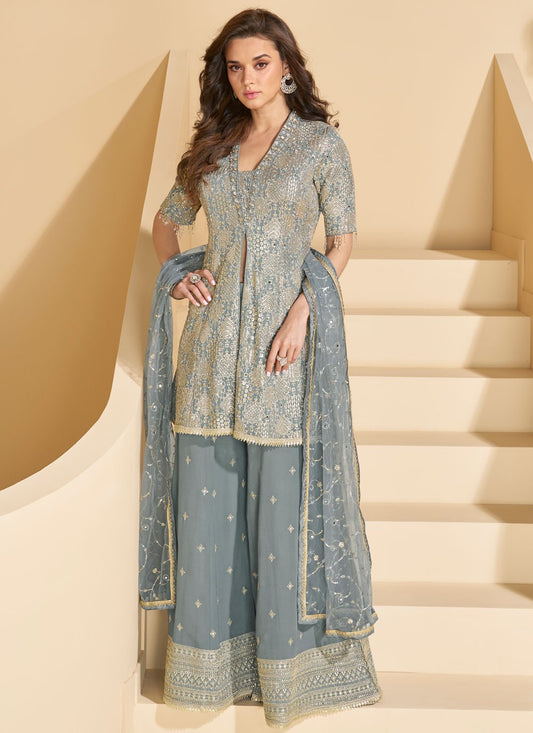 Embroidered Georgette Grey Salwar Suit T6465