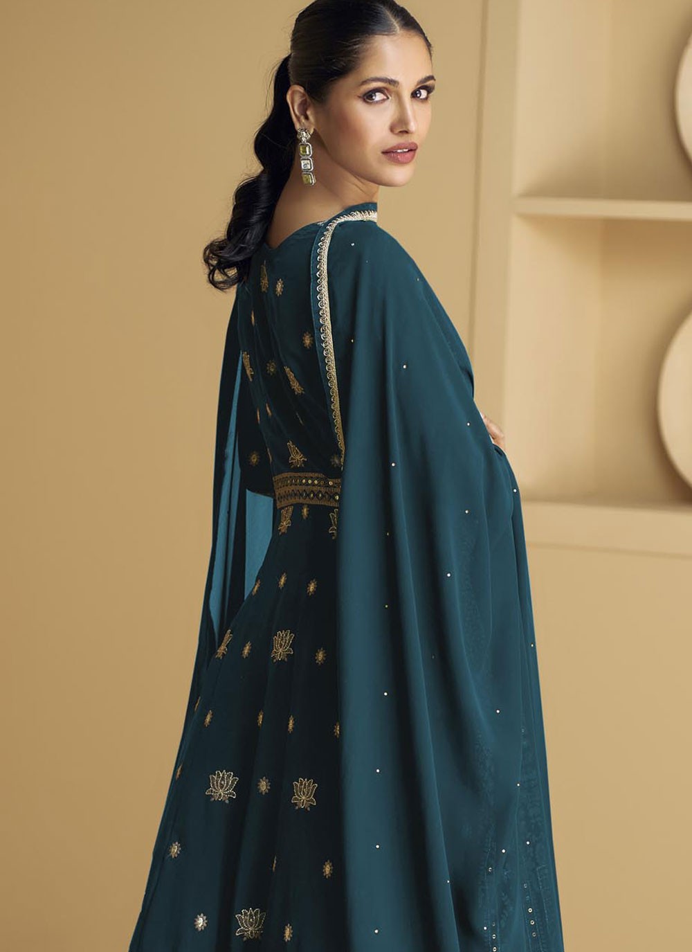 Embroidered Faux Georgette Anarkali - T4826