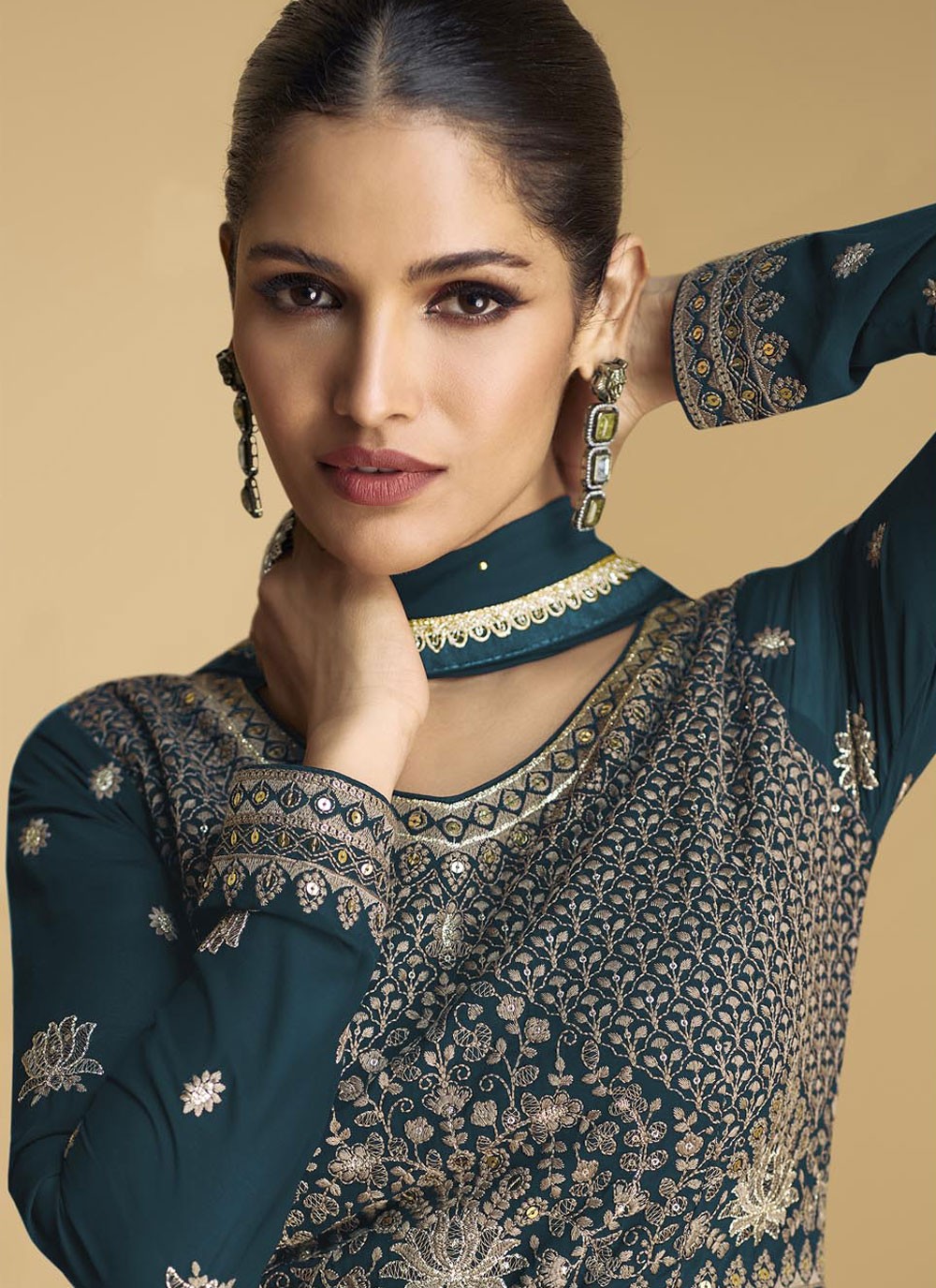 Embroidered Faux Georgette Anarkali - T4826