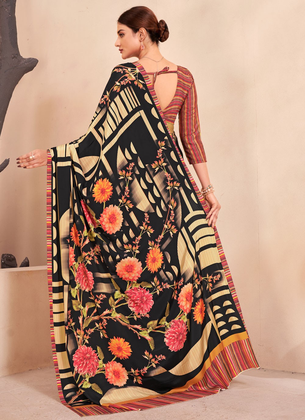 Classic Digital Print Crepe Silk Saree - S7514