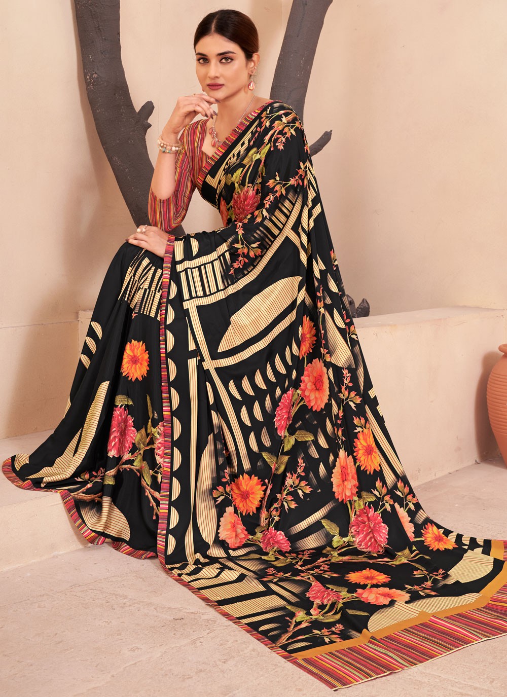Classic Digital Print Crepe Silk Saree - S7514