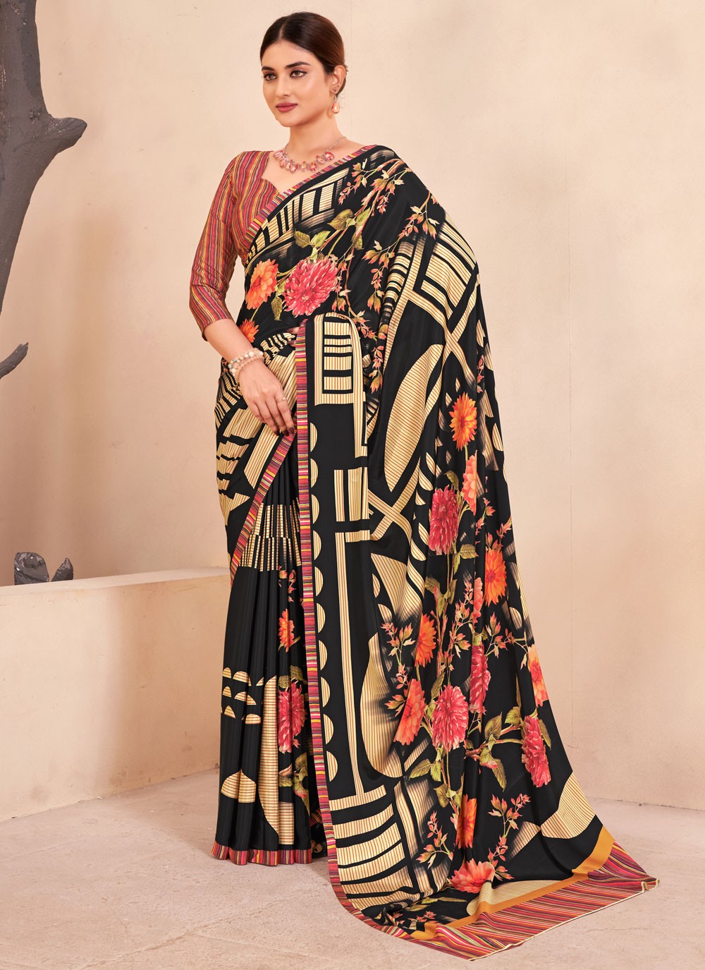 Classic Digital Print Crepe Silk Saree - S7514