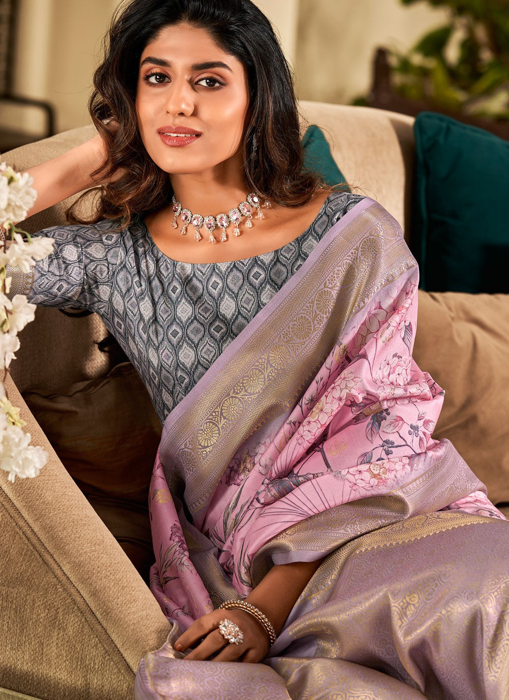 Classic Digital Print Silk Saree - S4193