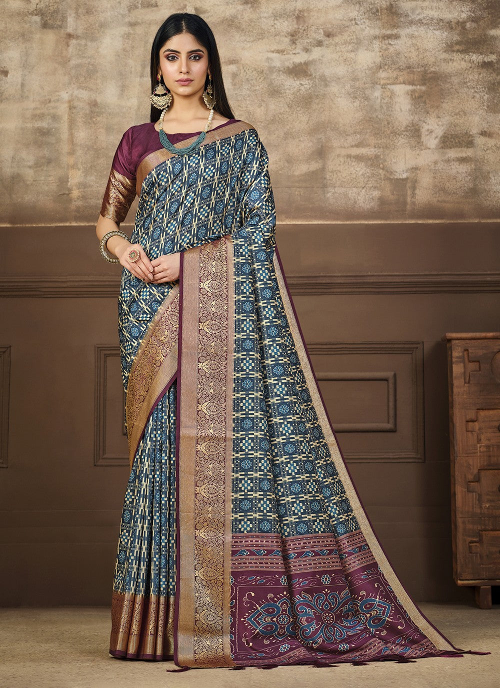 Classic Digital Print Tussar Silk Saree - S4091