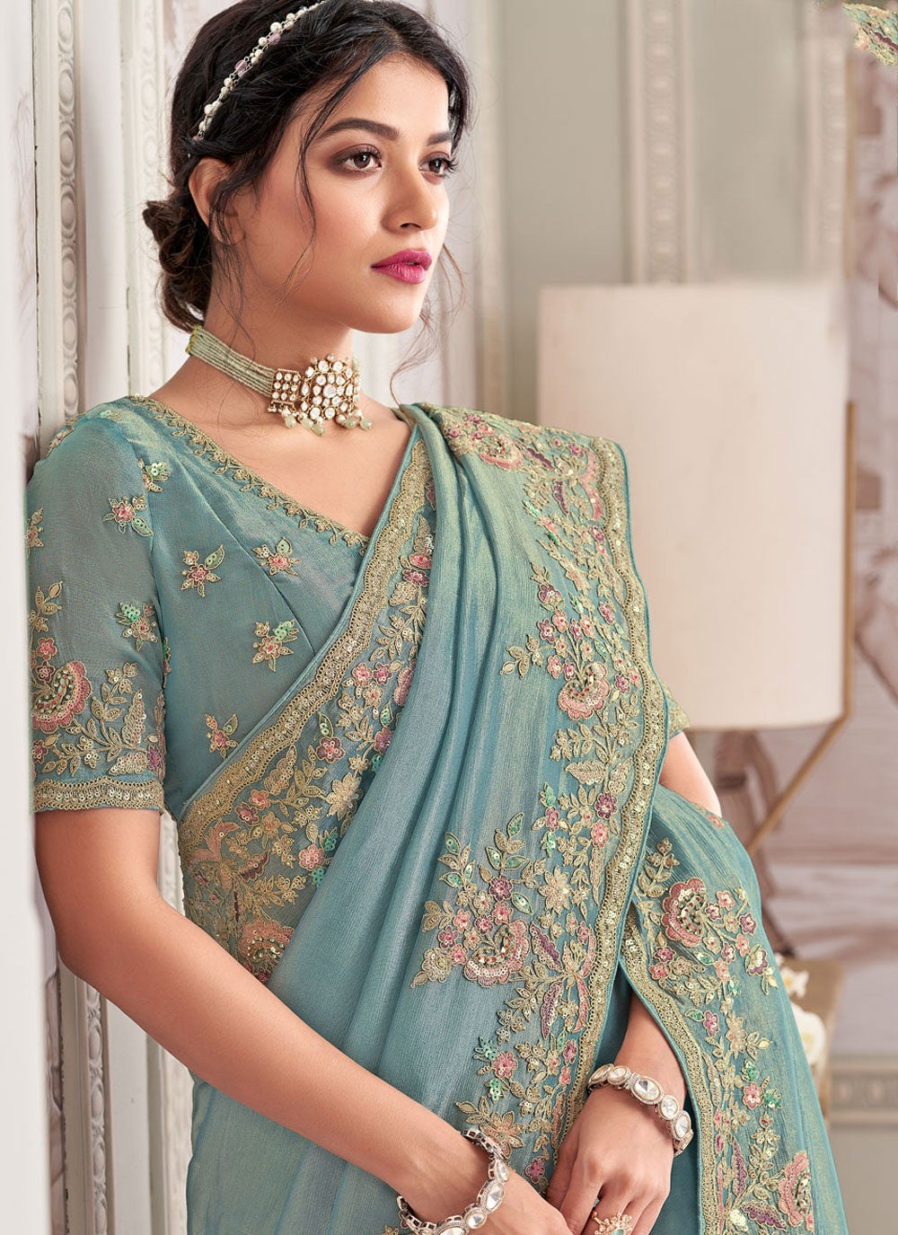 Classic Embroidered Viscose Saree - S8876