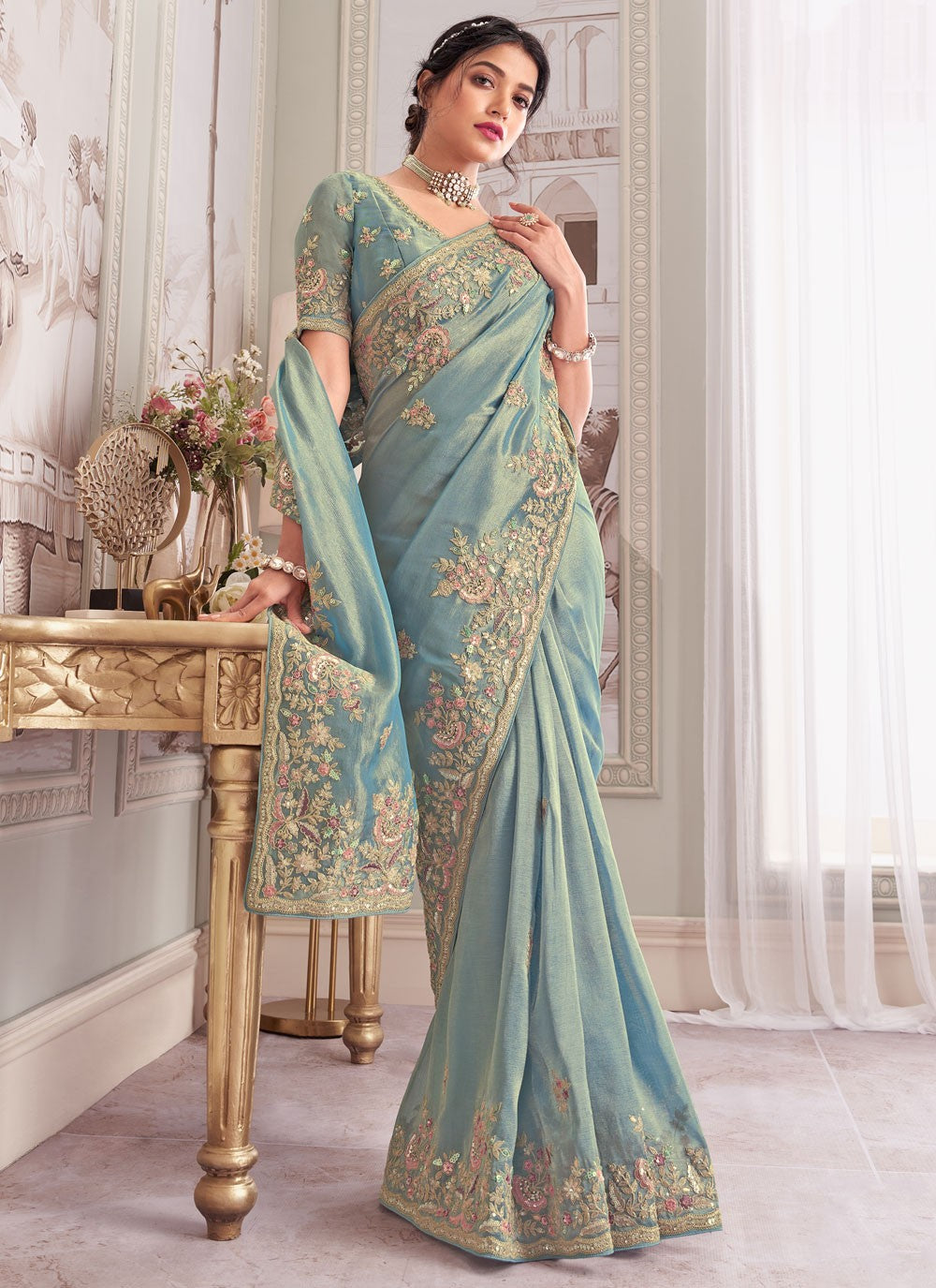 Classic Embroidered Viscose Saree - S8876