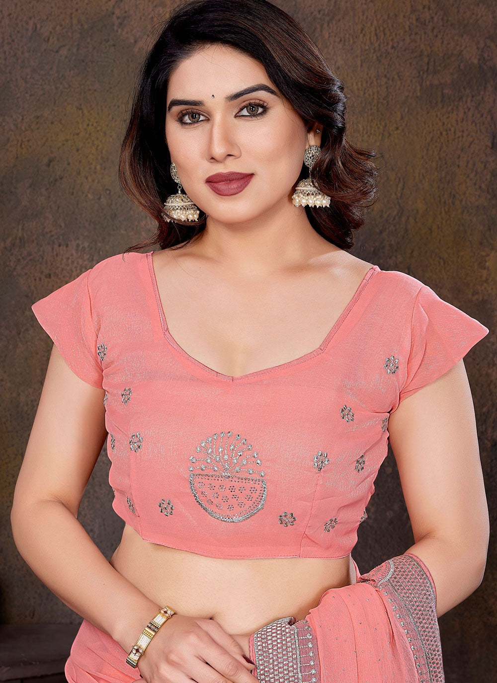 Embroidered Shimmer Pink Designer Saree S15000