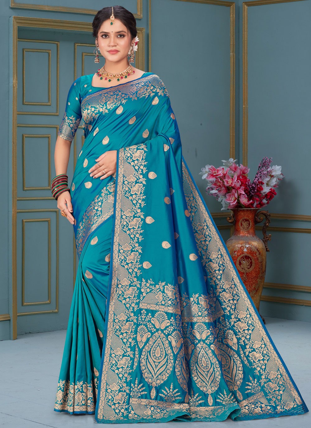 Designer Jacquard Work Blue Silk Saree S12851