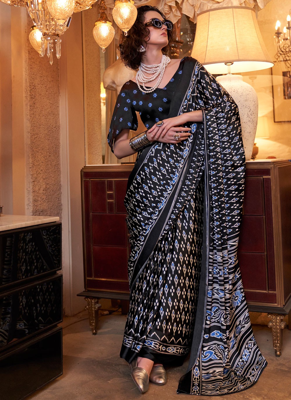 Designer Patola Print Black Pure Crepe S12864