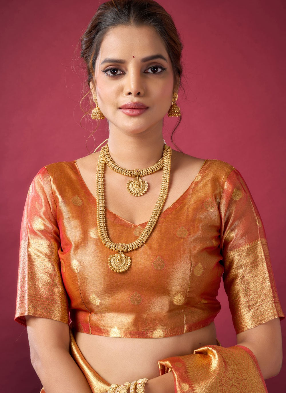 Rust Silk Designer Saree Jacquard Work S19394
