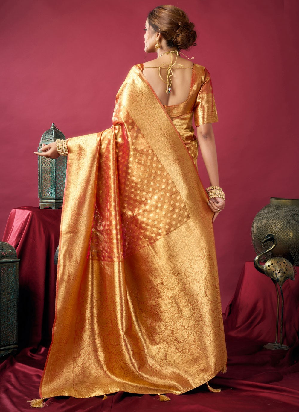 Rust Silk Designer Saree Jacquard Work S19394