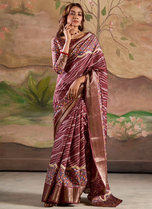 Border Work Pure Dola Maroon Designer Saree S15045
