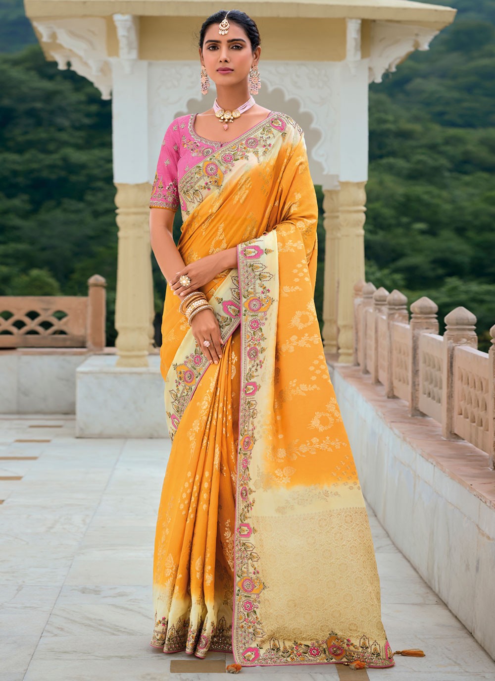 Embroidered Silk Yellow Saree S14423
