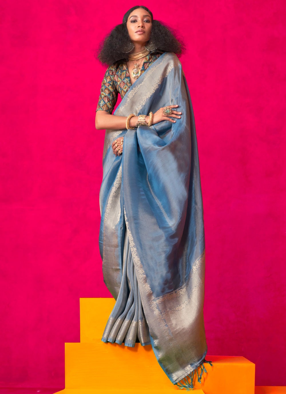 Designer Weaving Zari Blue Tissue Saree S13507
