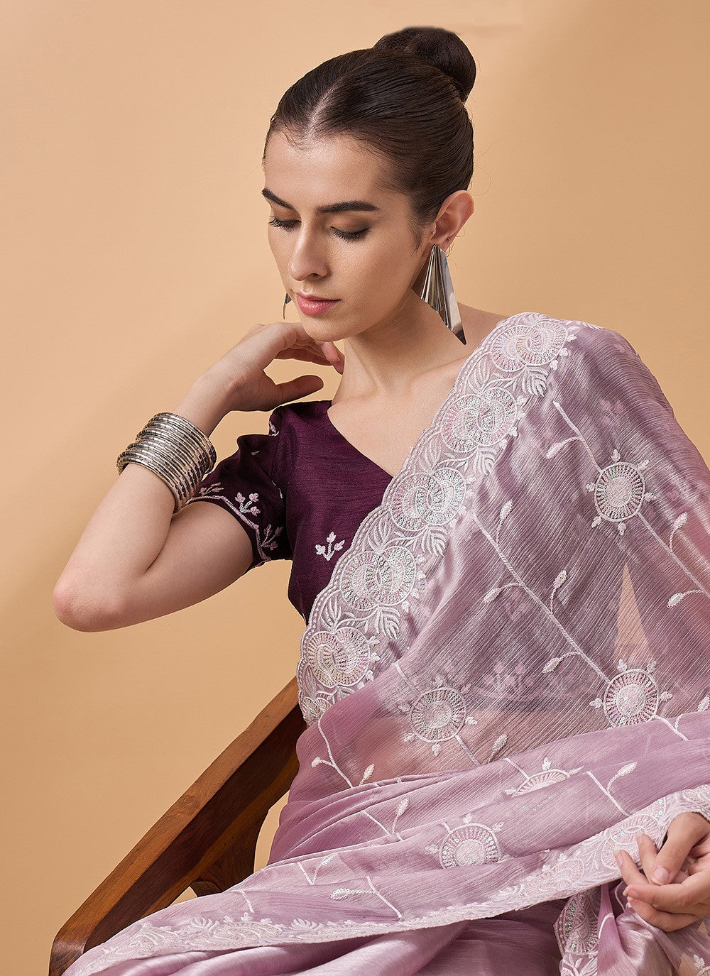 Traditional Embroidered Organza Saree - S7430