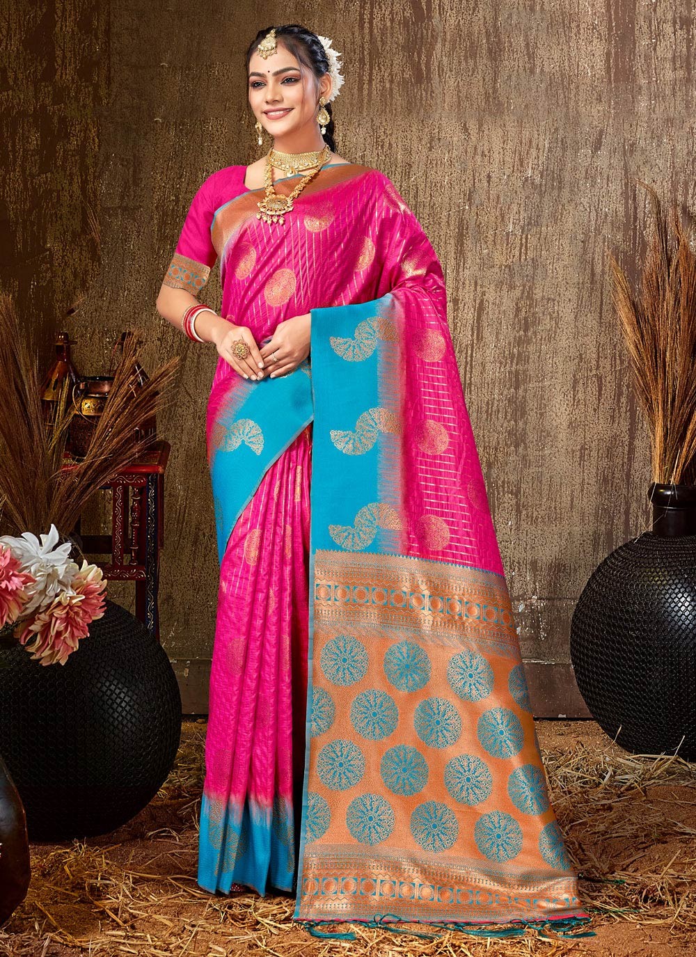 Traditional Chikankari Work Silk Saree - S5085