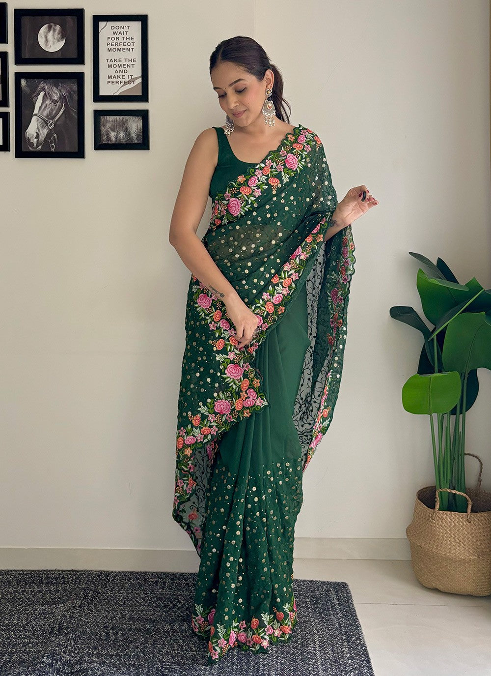 Traditional Embroidered Georgette Saree - S8035
