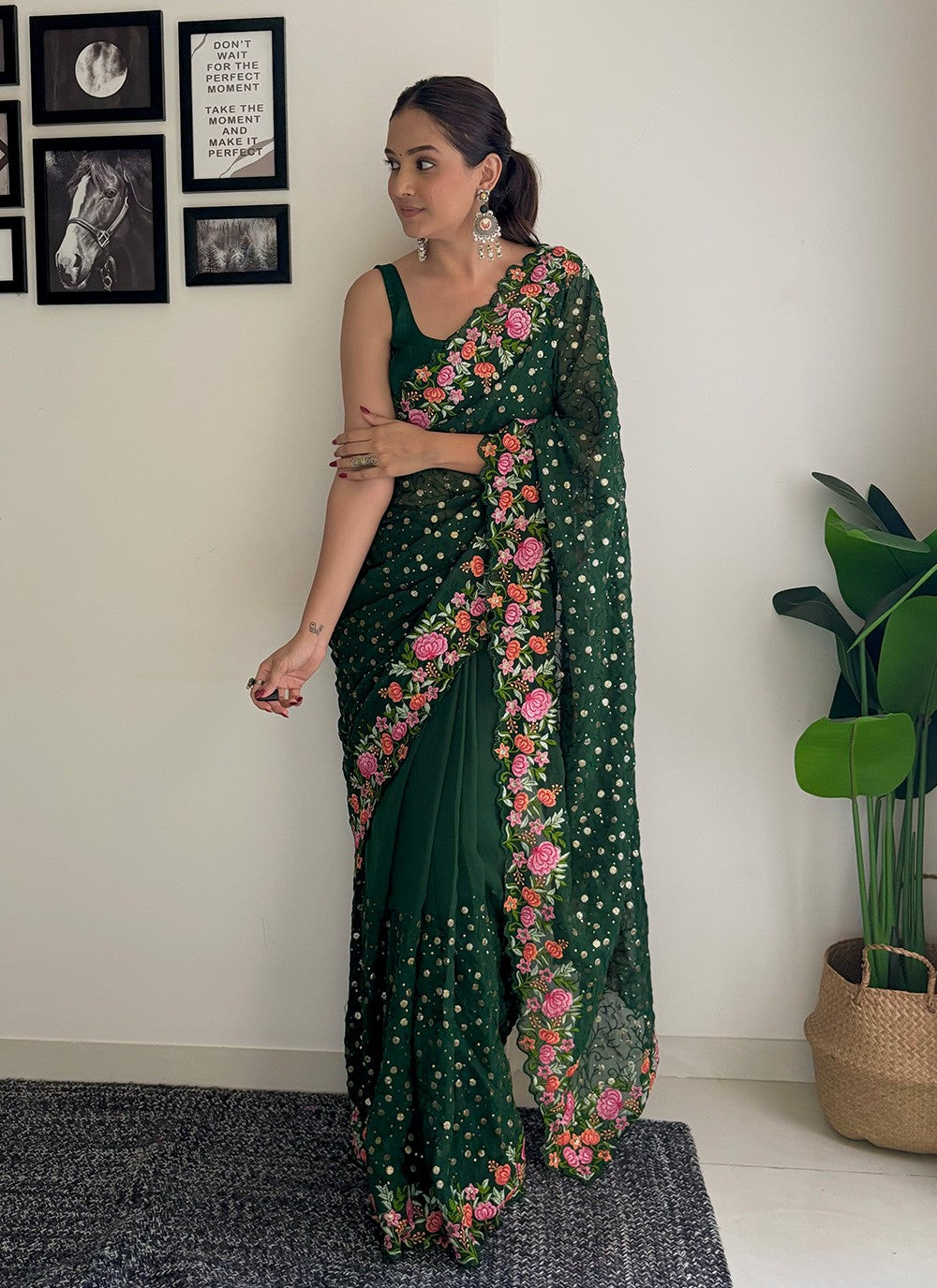 Traditional Embroidered Georgette Saree - S8035
