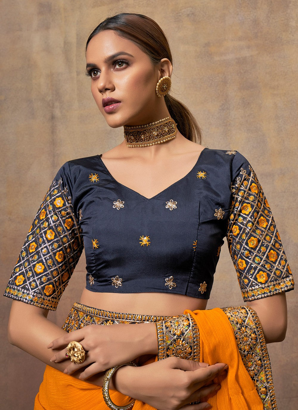 Traditional Embroidered Chiffon Saree - S6060
