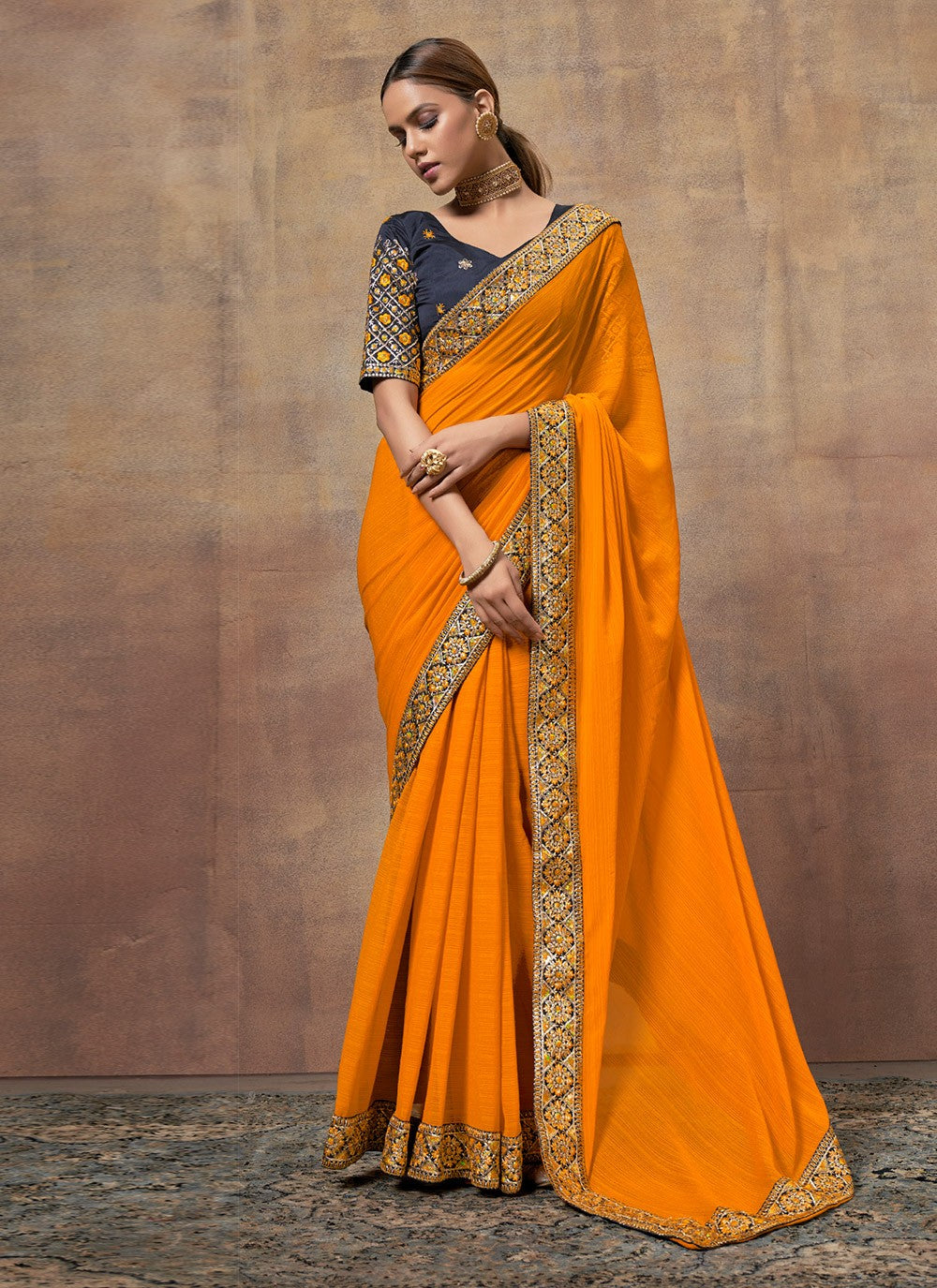 Traditional Embroidered Chiffon Saree - S6060