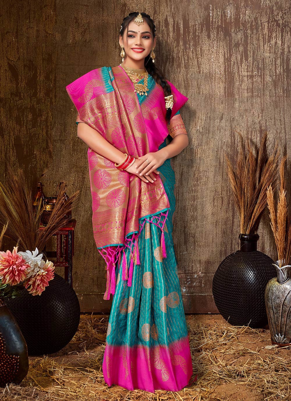 Traditional Chikankari Work Silk Saree - S5085