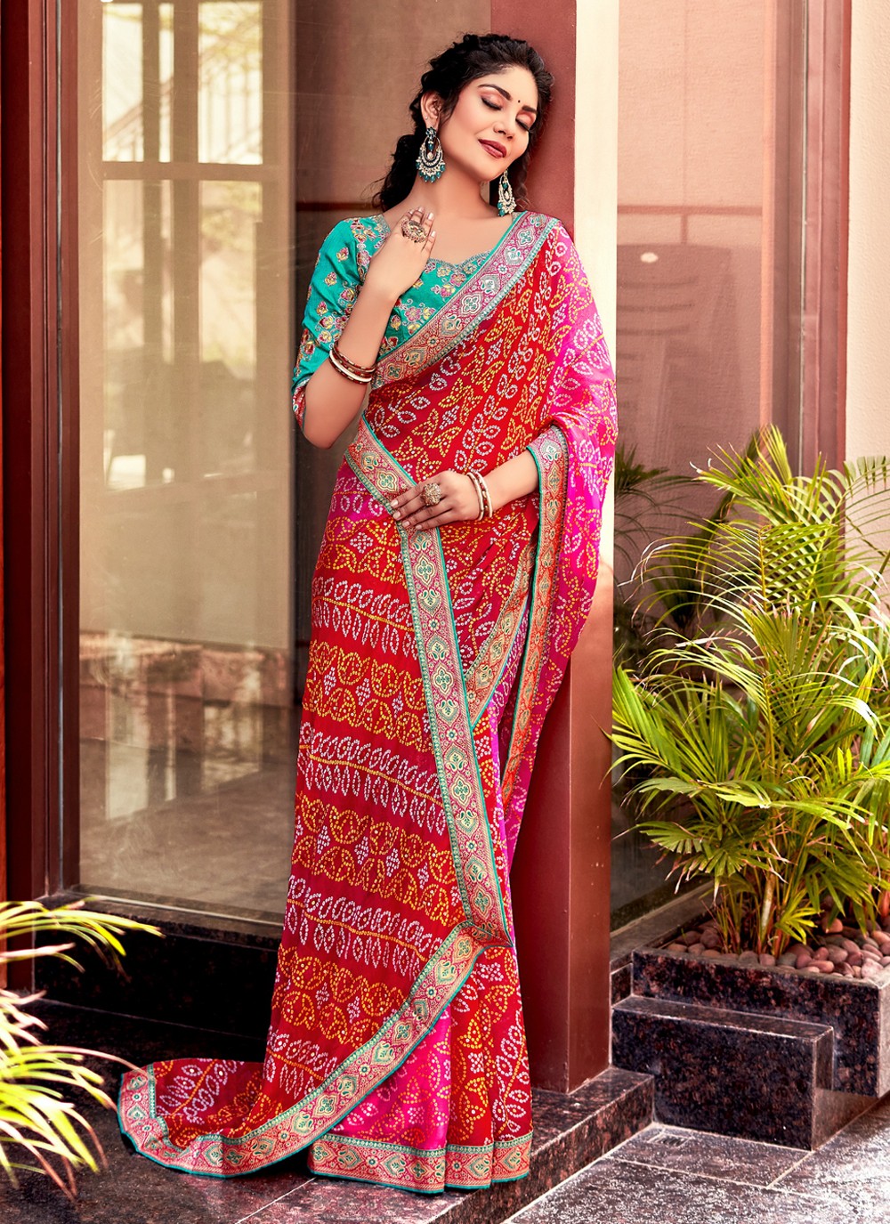 Contemporary Bandhej Chiffon, Georgette Saree - S3810