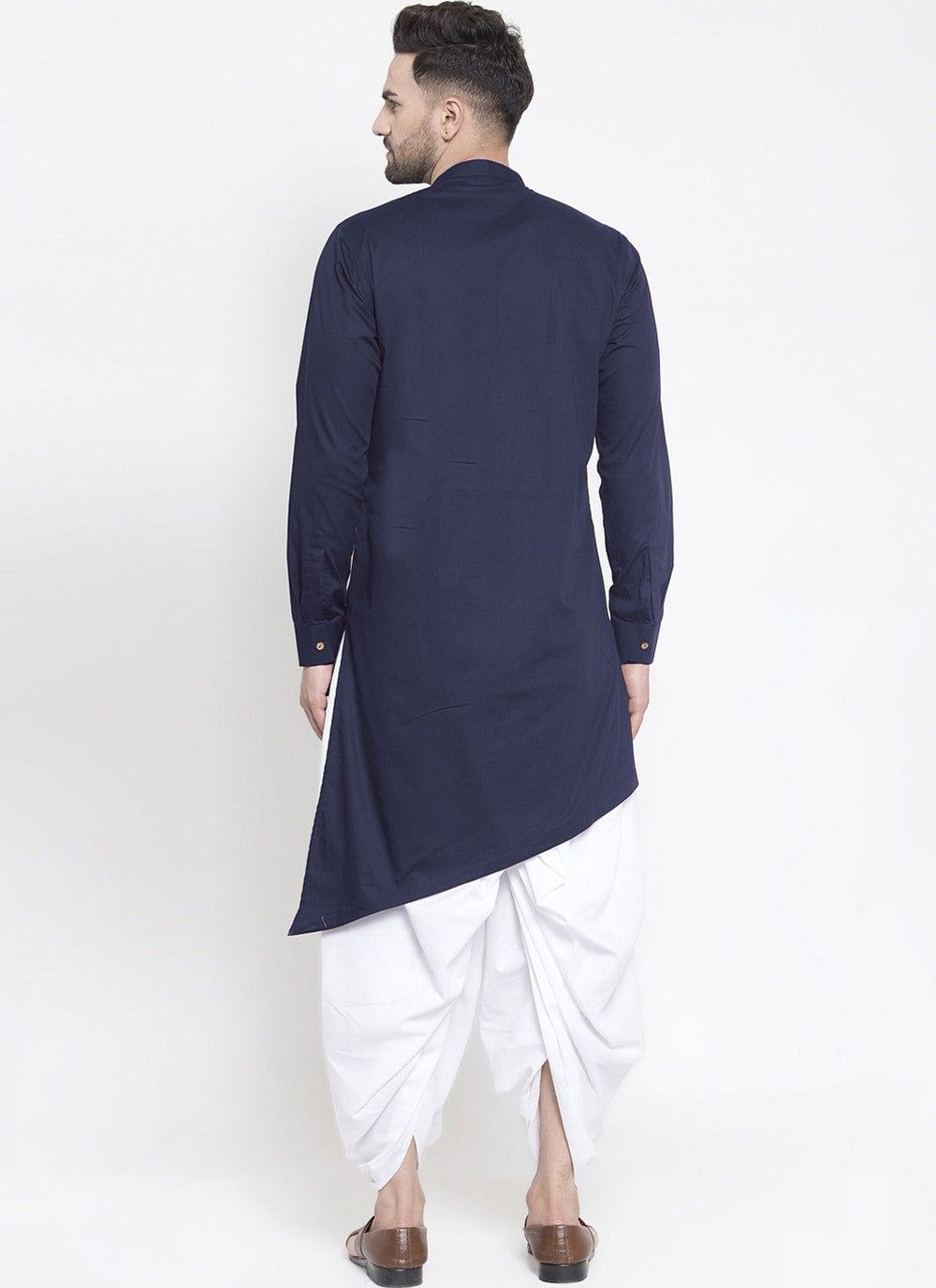 Plain Blended Cotton Navy Blue Dhoti Kurta - M4477