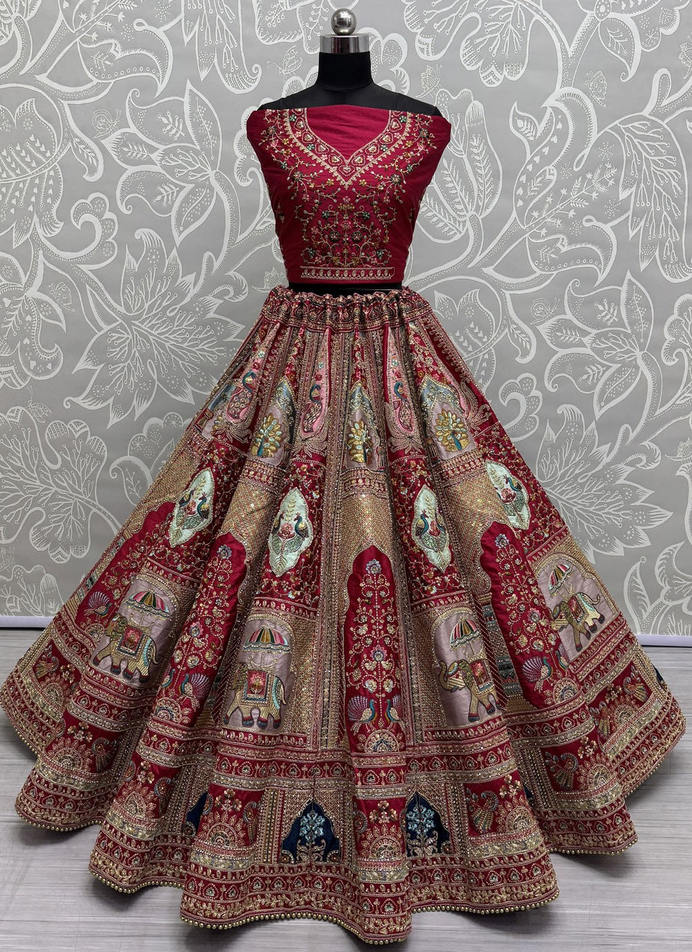 Diamond Silk Red Lehenga - L3422