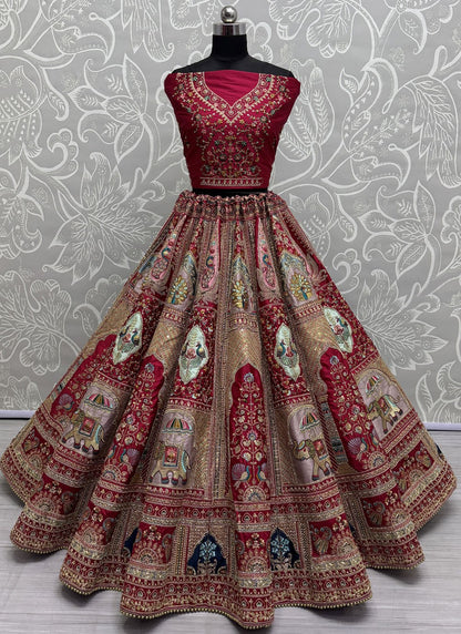 Diamond Silk Red Lehenga - L3422