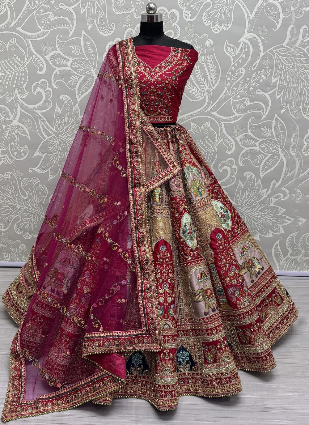 Diamond Silk Red Lehenga - L3422