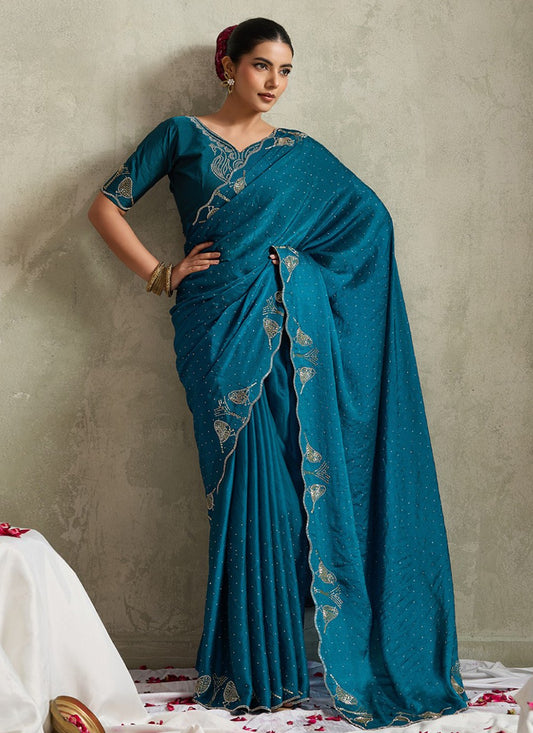 Teal Satin Contemporary Saree Diamond, Printed S20161