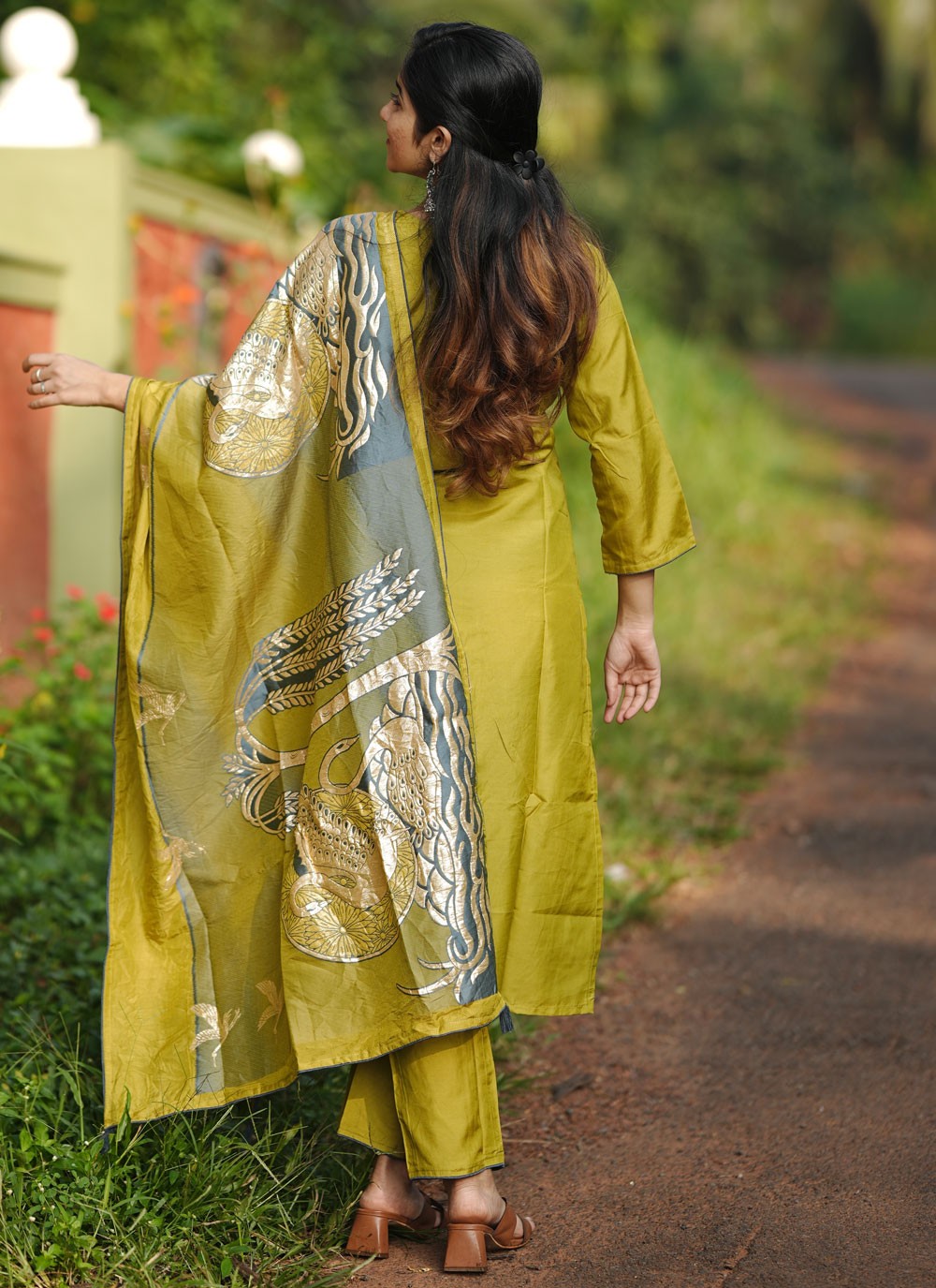Pant Style Suit Diamond Mustard Chanderi Silk T5252