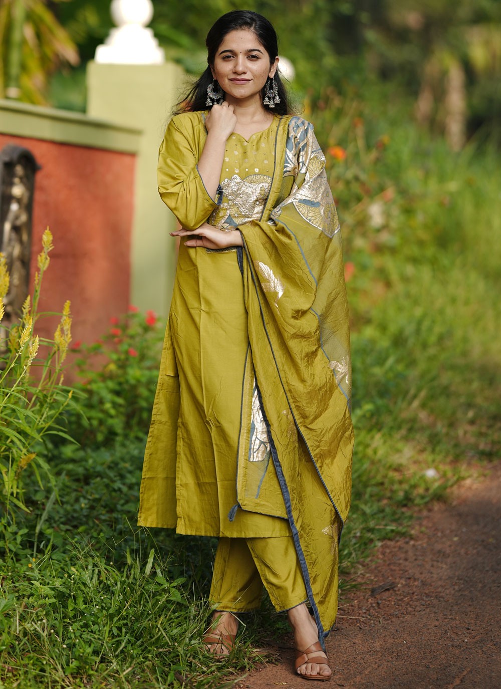 Pant Style Suit Diamond Mustard Chanderi Silk T5252