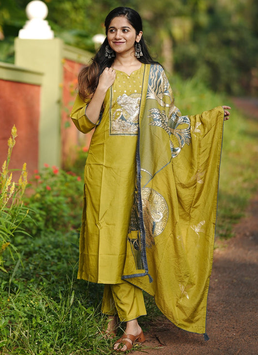 Pant Style Suit Diamond Mustard Chanderi Silk T5252