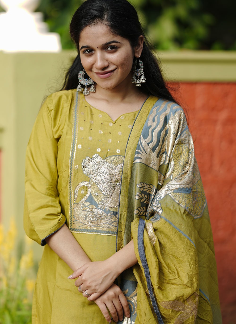 Pant Style Suit Diamond Mustard Chanderi Silk T5252