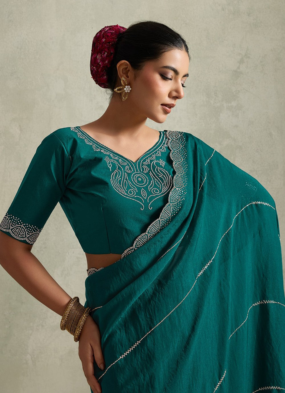 Rama Satin Contemporary Saree Diamond, Printed S20159