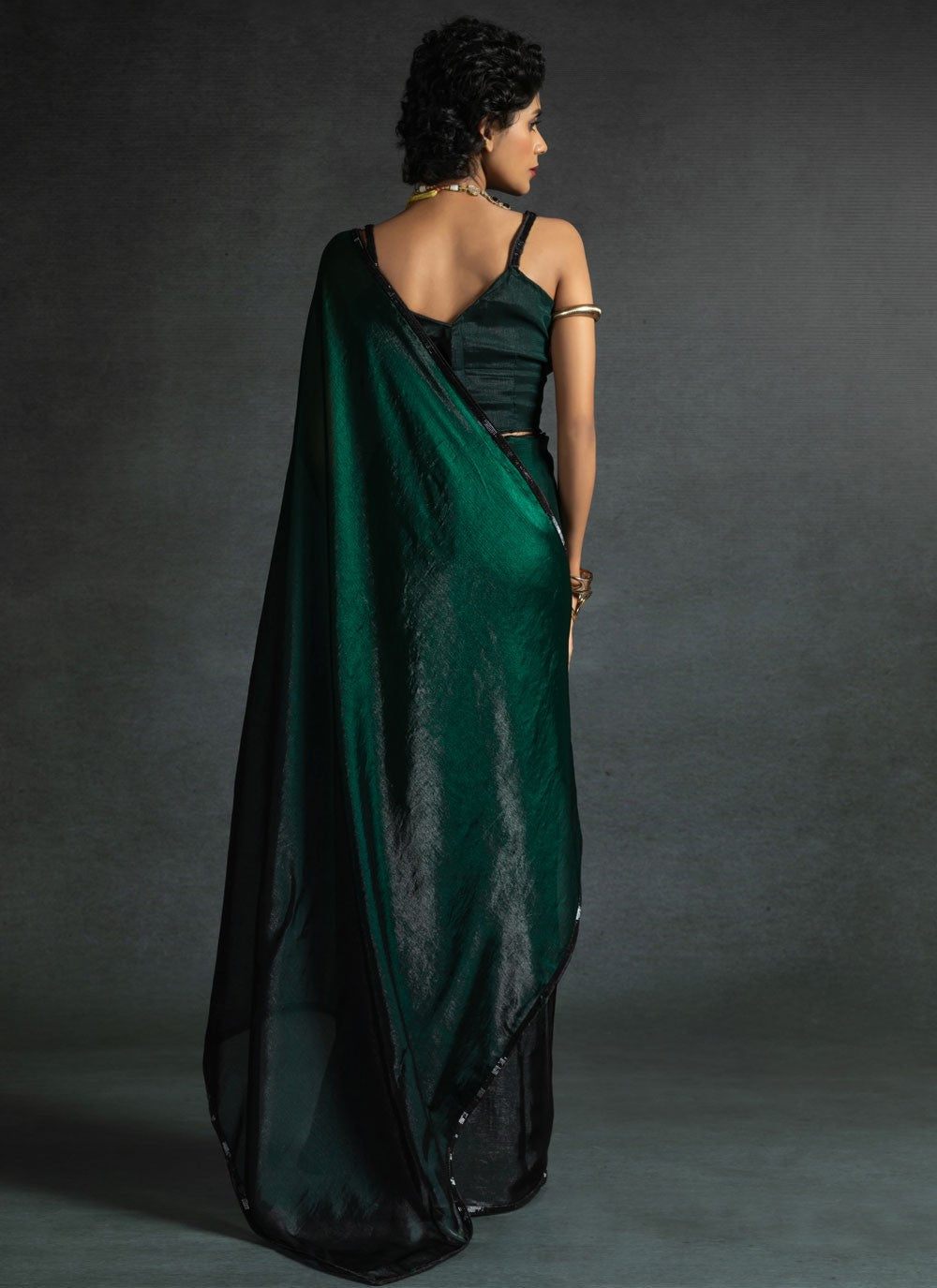 Border Work Satin Silk Green Traditional Saree S15433