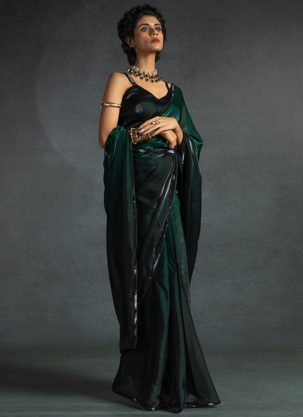 Border Work Satin Silk Green Traditional Saree S15433